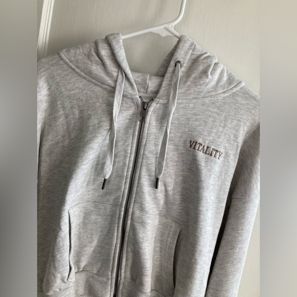 Montra Zip Cropped Sweatshirt (L) Stone Heather